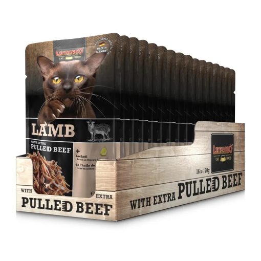 Leonardo bárány+extra tépett marhahússal 16x70g macskatáp