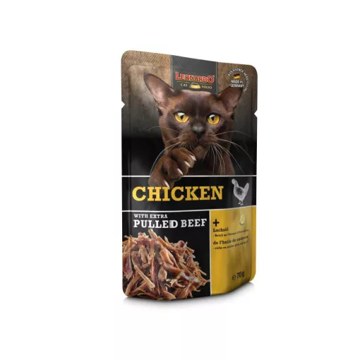 Leonardo csirke+extra tépett marhahússal 70g macskatáp