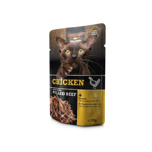 Leonardo csirke+extra tépett marhahússal 70g macskatáp