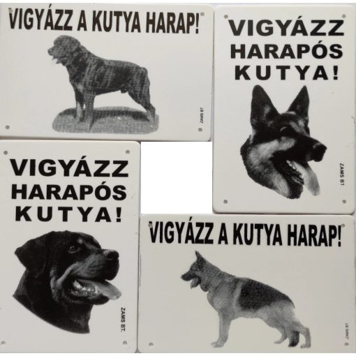 Különböző fekete-fehér harapós kutya tábla 8x12cm