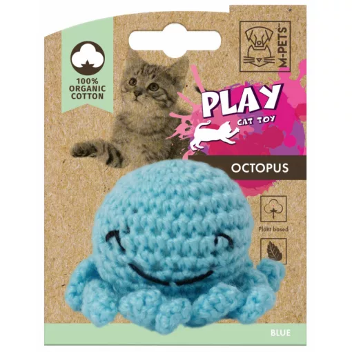 M-PETS macskajáték horgolt polip 100% bio pamut 7,5x7,5x5,5cm kék