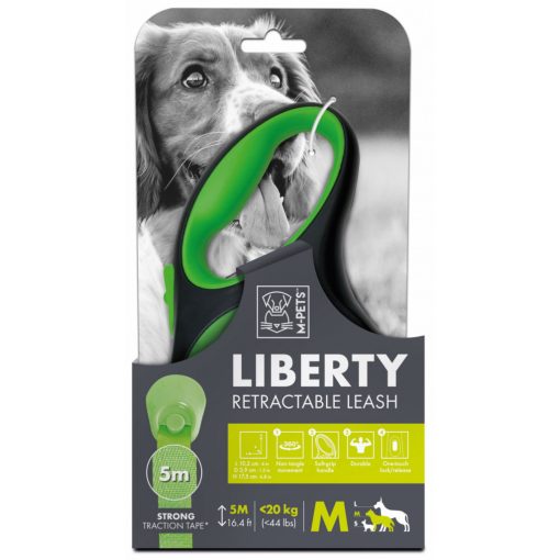 M-PETS automata póráz Liberty M 5m 20kg zöld