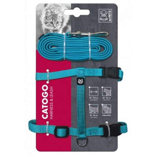 M-PETS hám szett macskáknak 1x90-170cm/20-30x30-42cm kék