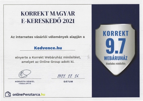 Kedvence.hu korrekt magyar webshop 2021 oklevél