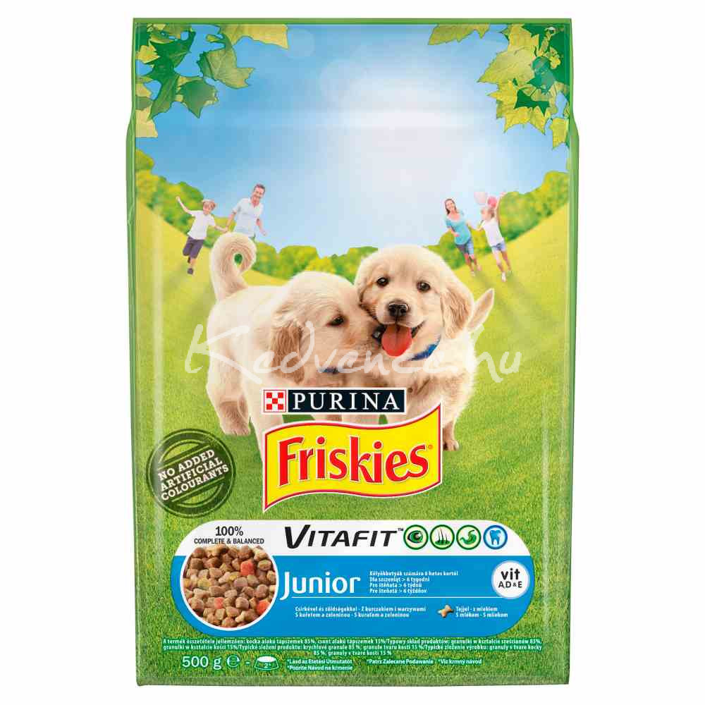 Friskies Junior Csirke-zöldséggel+tejjel kutyatáp 500g